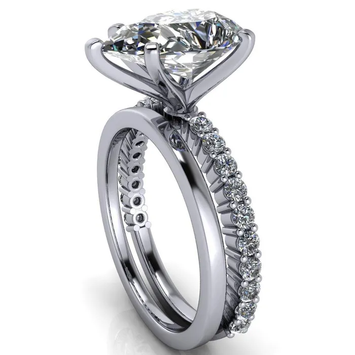 Melina Pear Center Stone 5 Prong Shared Prong Shank Engagement Ring Fire Brilliance Rings
