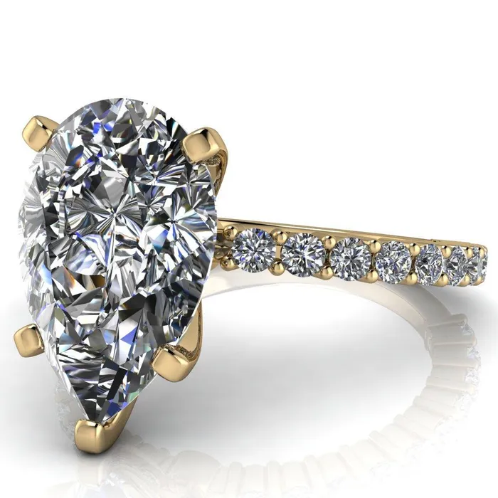 Melina Pear Center Stone 5 Prong Shared Prong Shank Engagement Ring Fire Brilliance Rings