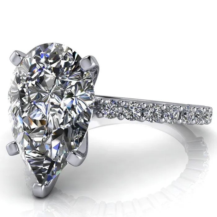 Melina Pear Center Stone 5 Prong Shared Prong Shank Engagement Ring Fire Brilliance Rings