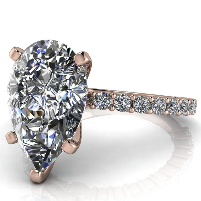 Melina Pear Center Stone 5 Prong Shared Prong Shank Engagement Ring Fire Brilliance Rings