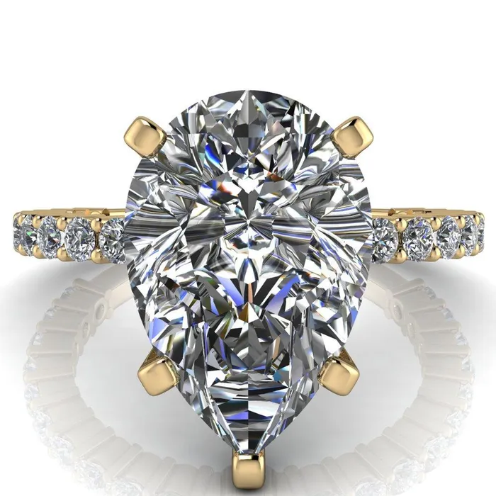 Melina Pear Center Stone 5 Prong Shared Prong Shank Engagement Ring Fire Brilliance Rings