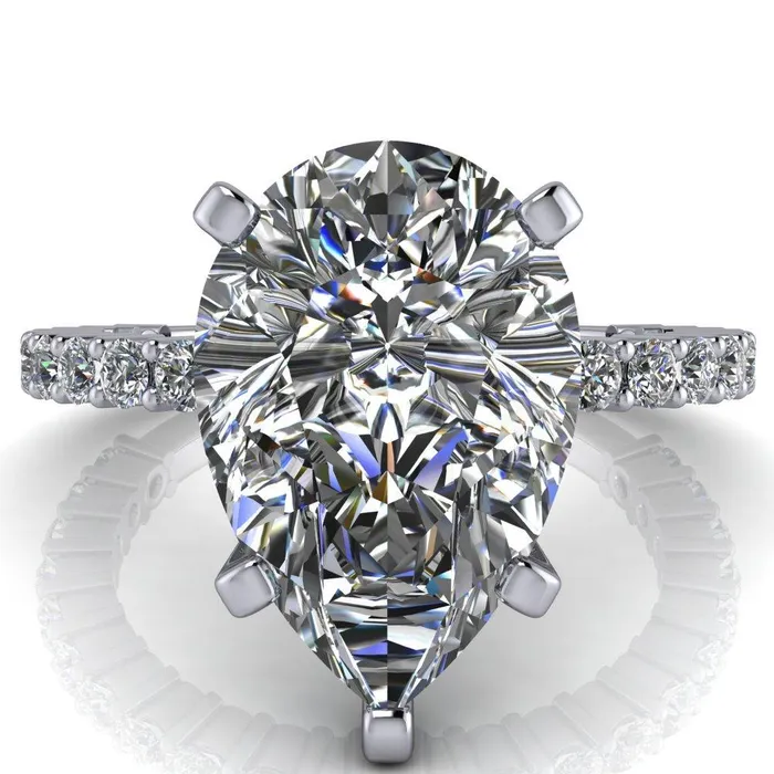 Melina Pear Center Stone 5 Prong Shared Prong Shank Engagement Ring Fire Brilliance Rings