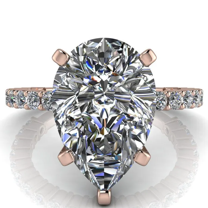 Melina Pear Center Stone 5 Prong Shared Prong Shank Engagement Ring Fire Brilliance Rings