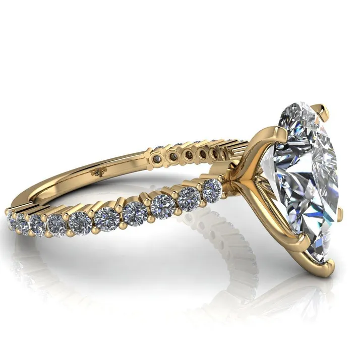 Melina Pear Center Stone 5 Prong Shared Prong Shank Engagement Ring Fire Brilliance Rings