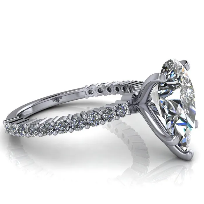 Melina Pear Center Stone 5 Prong Shared Prong Shank Engagement Ring Fire Brilliance Rings