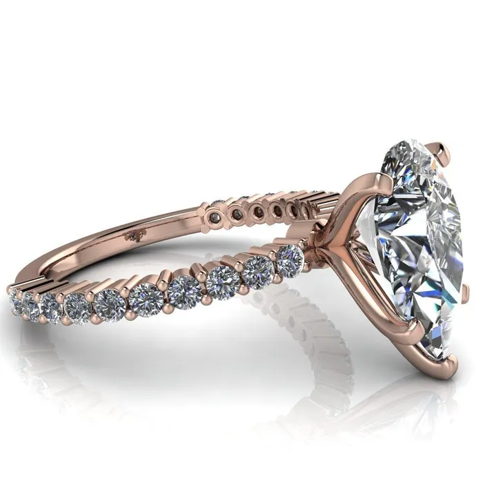 Melina Pear Center Stone 5 Prong Shared Prong Shank Engagement Ring Fire Brilliance Rings