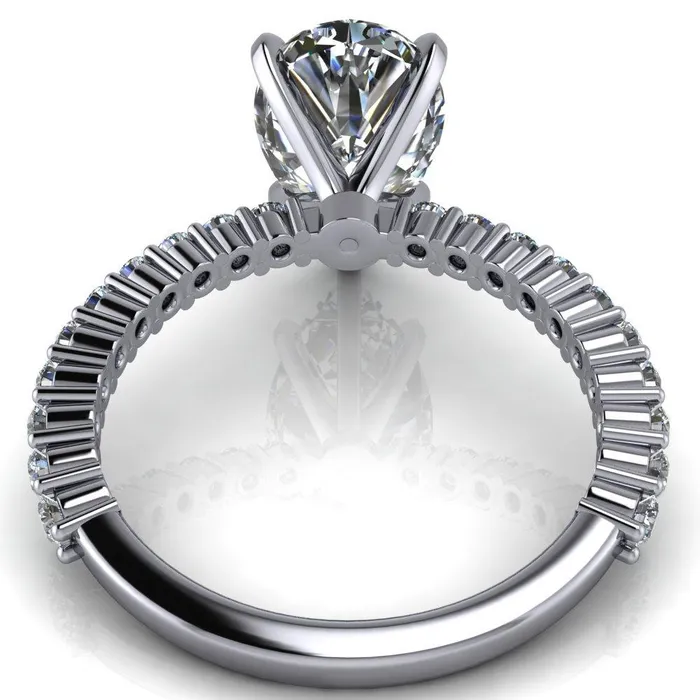 Melina Pear Center Stone 5 Prong Shared Prong Shank Engagement Ring Fire Brilliance Rings