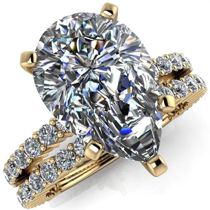 Melina Pear Center Stone 5 Prong Shared Prong Shank Engagement Ring Fire Brilliance Rings