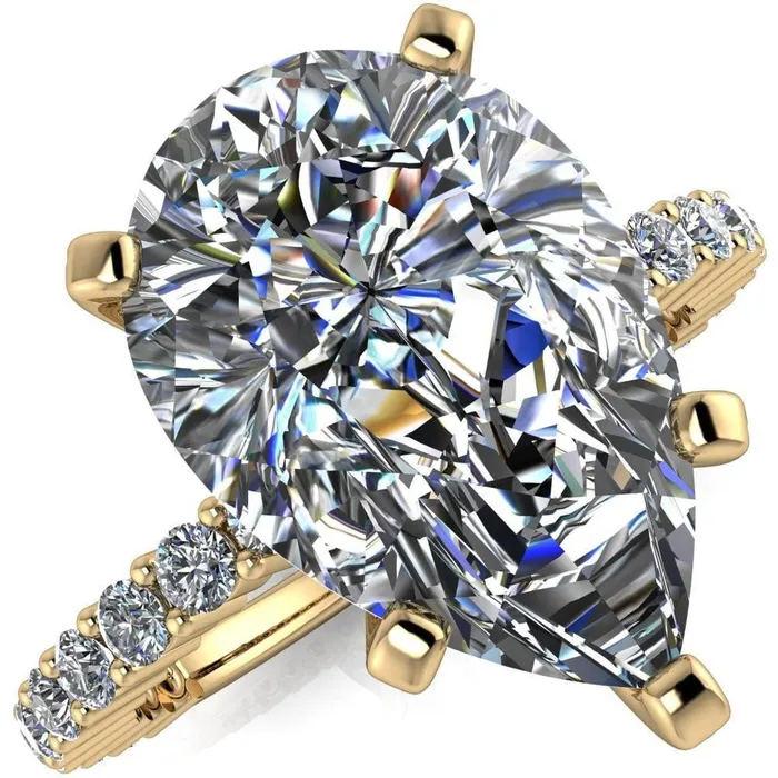 Melina Pear Center Stone 5 Prong Shared Prong Shank Engagement Ring Fire Brilliance Rings