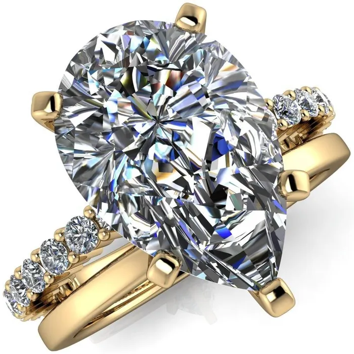 Melina Pear Center Stone 5 Prong Shared Prong Shank Engagement Ring Fire Brilliance Rings