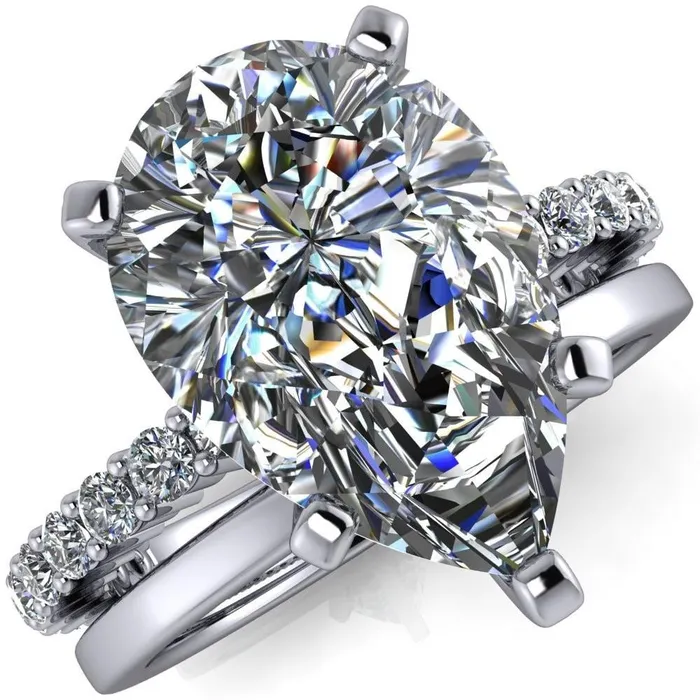 Melina Pear Center Stone 5 Prong Shared Prong Shank Engagement Ring Fire Brilliance Rings