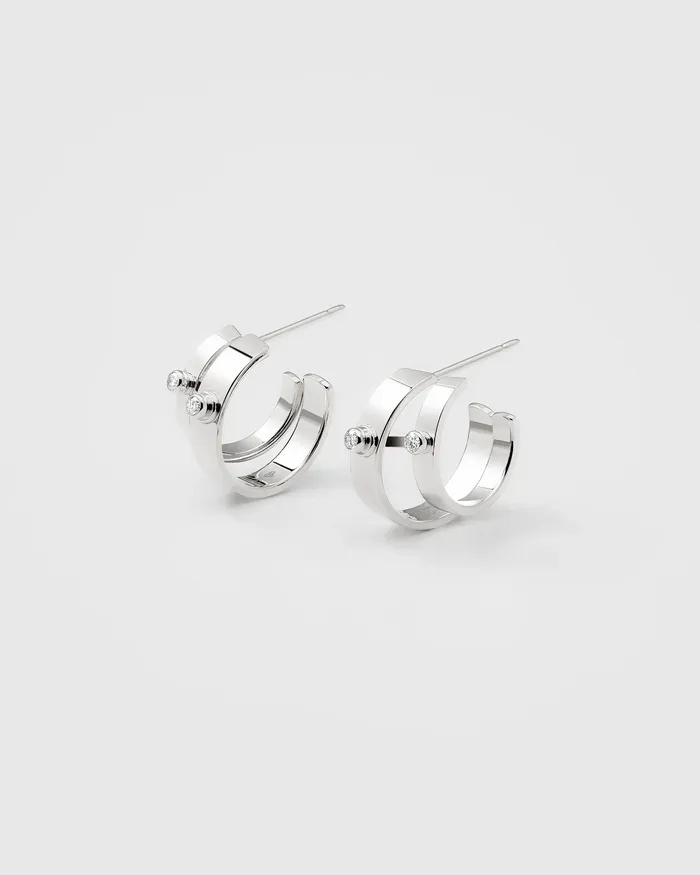 Mood Monday Morning Mood Double Hoops in White Gold Earrings