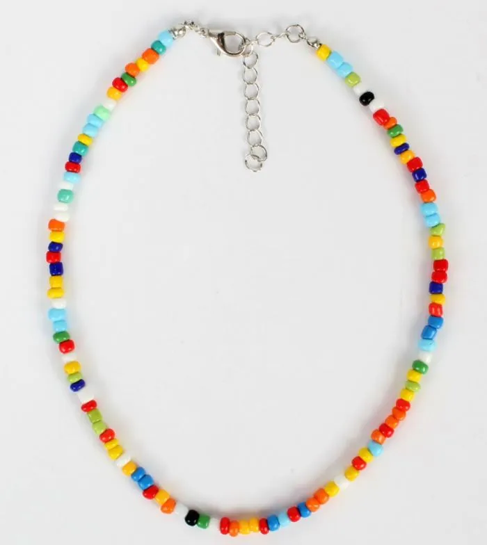 N1102 Multi Color Seed Bead Choker Necklace with FREE Earrings 01 Necklaces