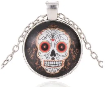 N1218 Silver Stargaze Sugar Skull Necklace with FREE Earrings POLLY Necklaces