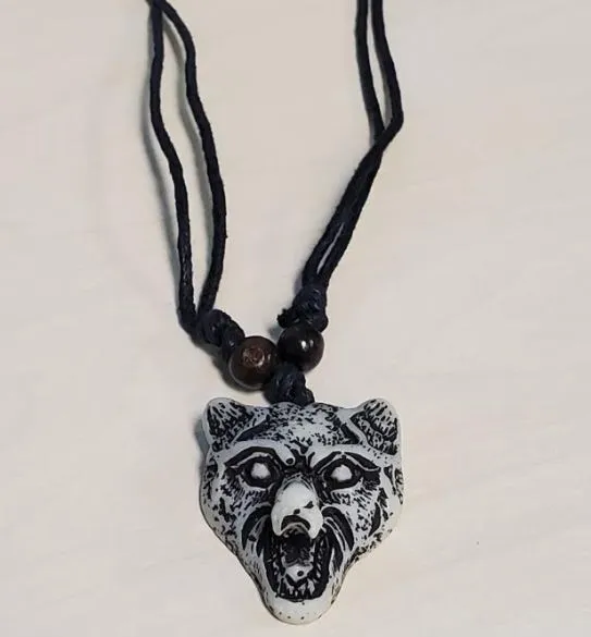 N1544 Wolf on Leather Cord Necklace POLLY Necklaces