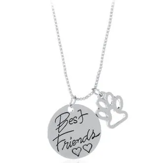 N1768 Silver Best Friends Paw Print Necklace With FREE Earrings polly Necklaces