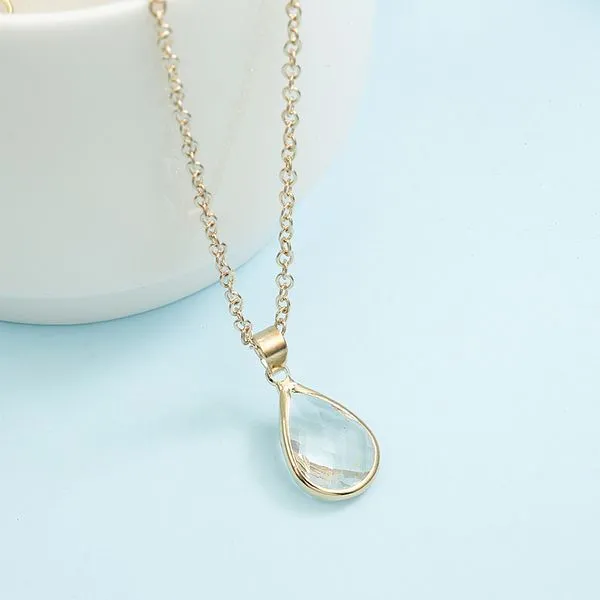 N1887 Gold Crystal Teardrop Gemstone Necklace with FREE Earrings 01 Necklaces