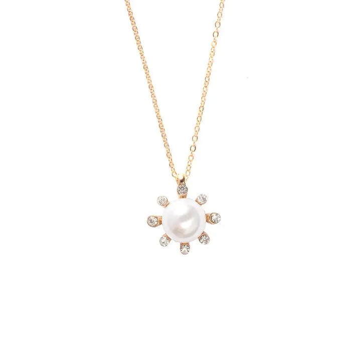 N838 Gold Pearl Rhinestone Sunburst Necklace with FREE Earrings 01 Necklaces