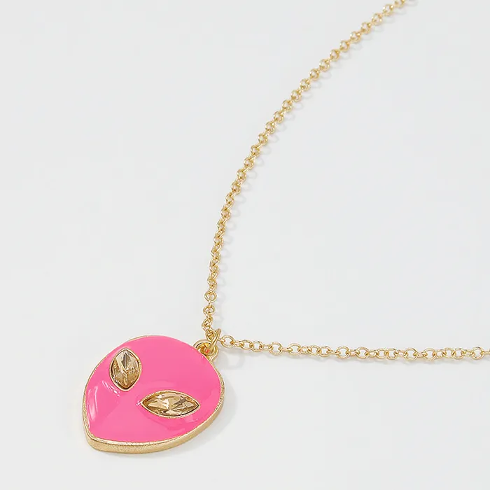 N925 Gold Hot Pink Enamel Champagne Gemstone Alien Necklace with FREE Earrings 01 Necklaces N925 Gold Hot Pink Enamel Champagne Gemstone Alien Necklace with FREE Earrings 01 Necklaces