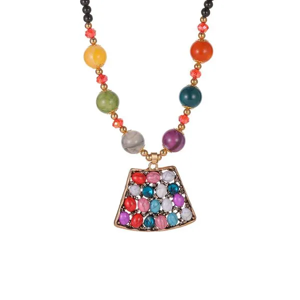 N970 Multi Color Stones Beaded Necklace FREE Earrings 01 Necklaces
