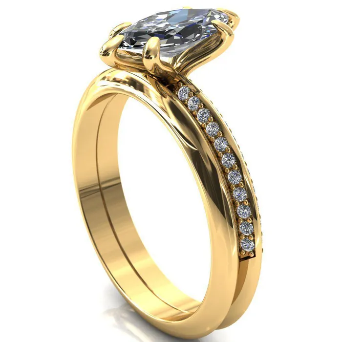 Nancy Marquise Center Stone 6 Prong 12 Eternity Diamond Knife Shank Accent Engagement Ring Fire Brilliance Rings