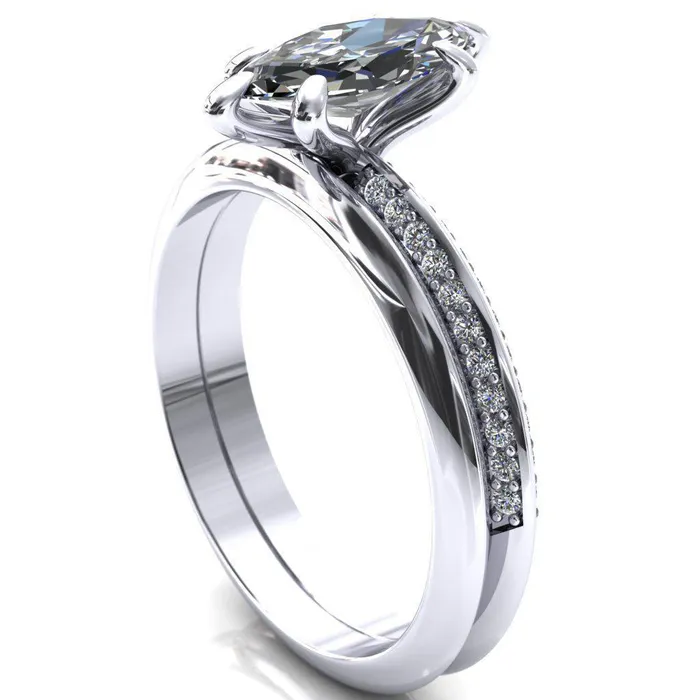 Nancy Marquise Center Stone 6 Prong 12 Eternity Diamond Knife Shank Accent Engagement Ring Fire Brilliance Rings