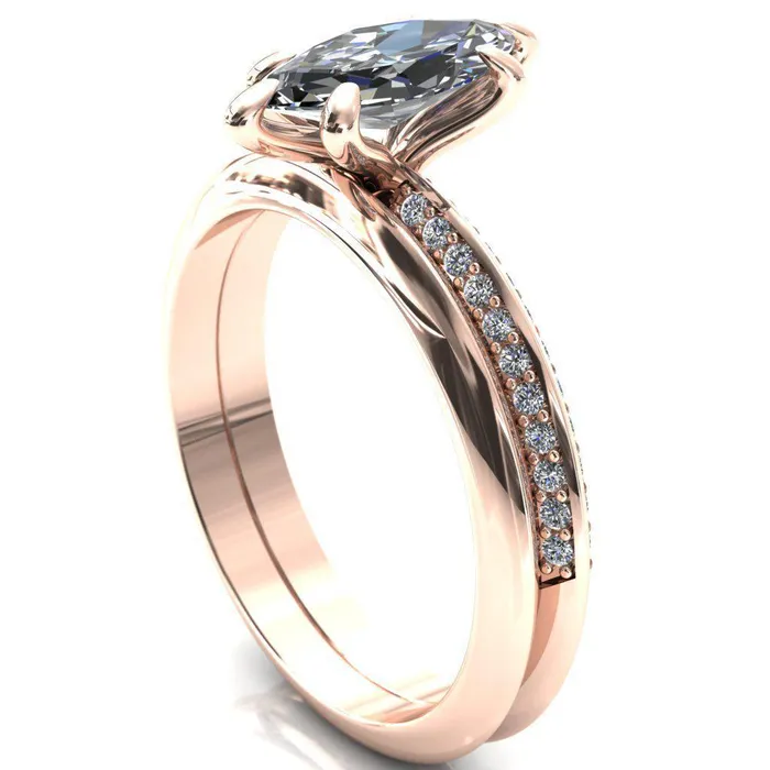 Nancy Marquise Center Stone 6 Prong 12 Eternity Diamond Knife Shank Accent Engagement Ring Fire Brilliance Rings