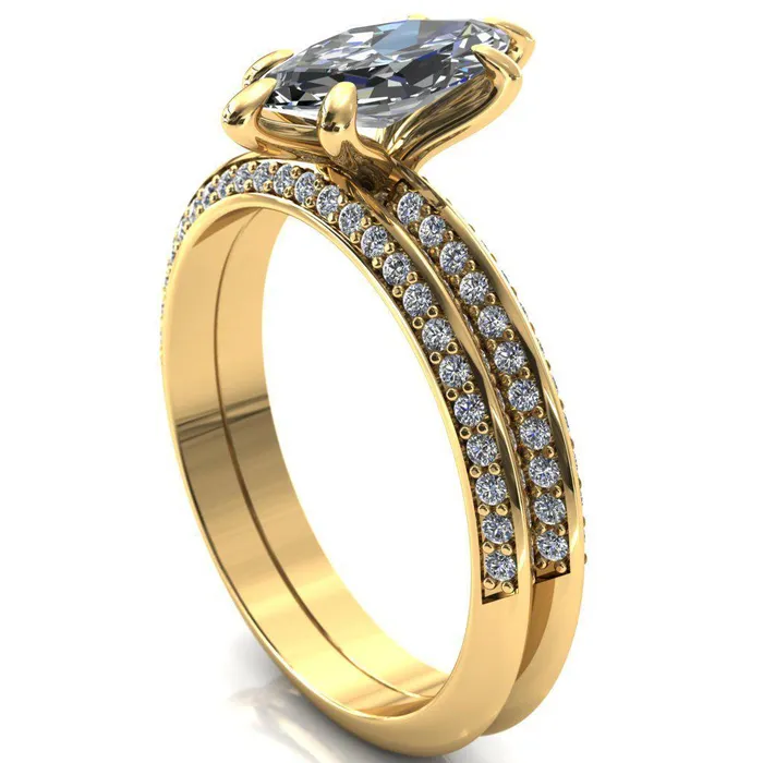Nancy Marquise Center Stone 6 Prong 12 Eternity Diamond Knife Shank Accent Engagement Ring Fire Brilliance Rings