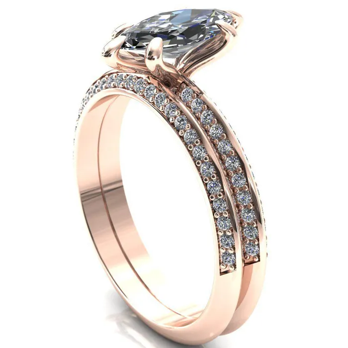 Nancy Marquise Center Stone 6 Prong 12 Eternity Diamond Knife Shank Accent Engagement Ring Fire Brilliance Rings