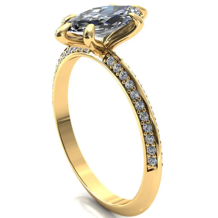 Nancy Marquise Center Stone 6 Prong 12 Eternity Diamond Knife Shank Accent Engagement Ring Fire Brilliance Rings