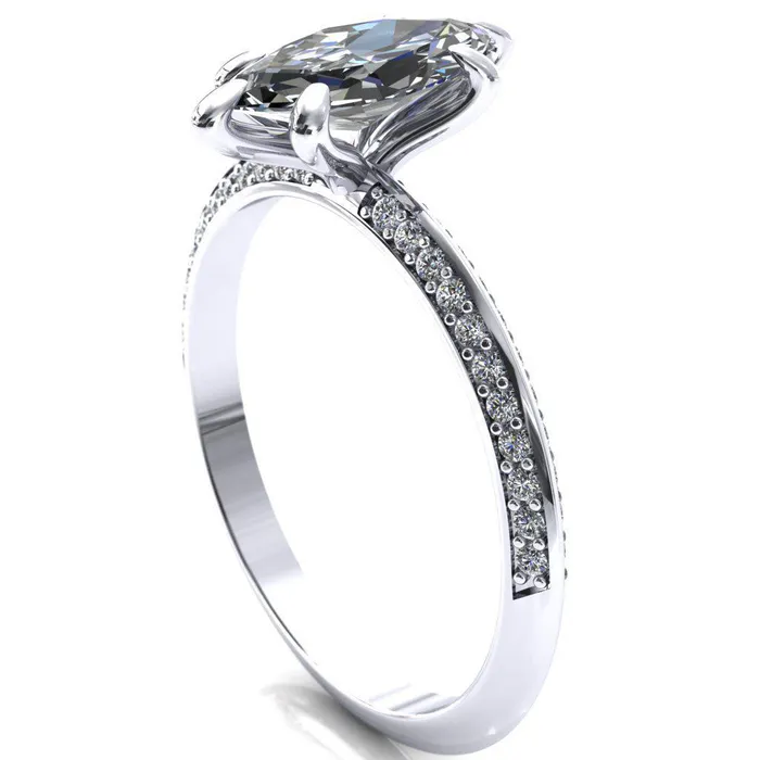 Nancy Marquise Center Stone 6 Prong 12 Eternity Diamond Knife Shank Accent Engagement Ring Fire Brilliance Rings