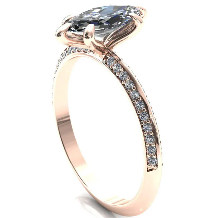 Nancy Marquise Center Stone 6 Prong 12 Eternity Diamond Knife Shank Accent Engagement Ring Fire Brilliance Rings