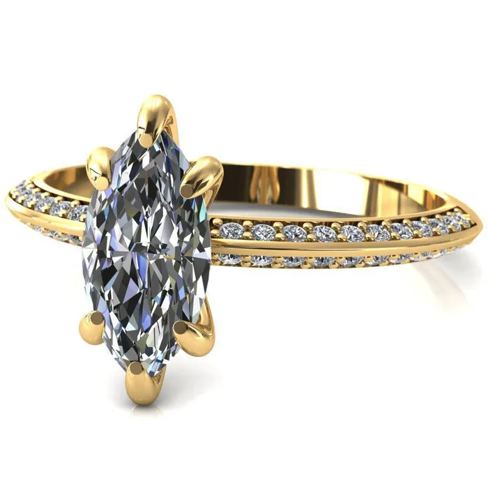 Nancy Marquise Center Stone 6 Prong 12 Eternity Diamond Knife Shank Accent Engagement Ring Fire Brilliance Rings