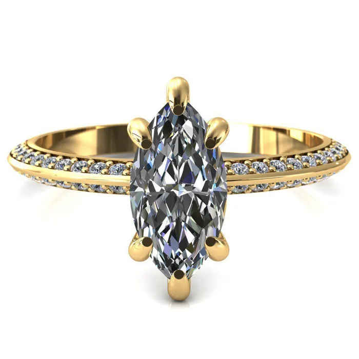 Nancy Marquise Center Stone 6 Prong 12 Eternity Diamond Knife Shank Accent Engagement Ring Fire Brilliance Rings