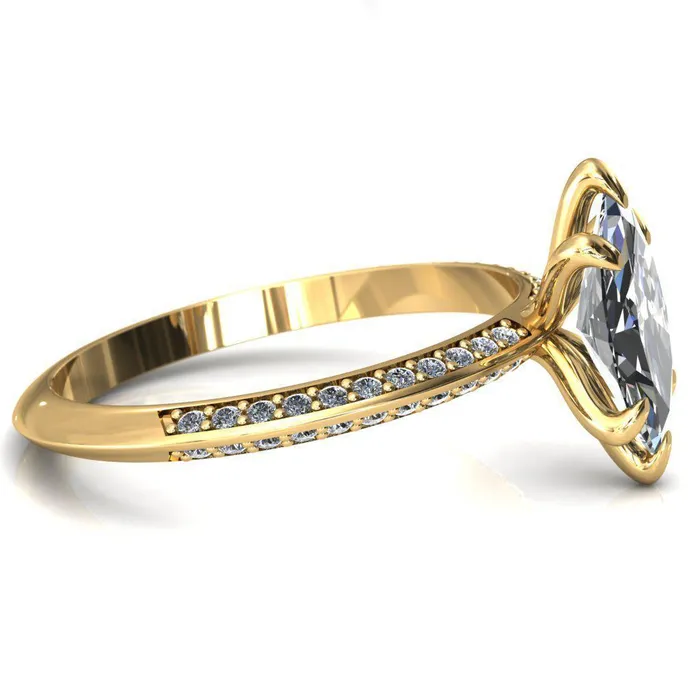 Nancy Marquise Center Stone 6 Prong 12 Eternity Diamond Knife Shank Accent Engagement Ring Fire Brilliance Rings