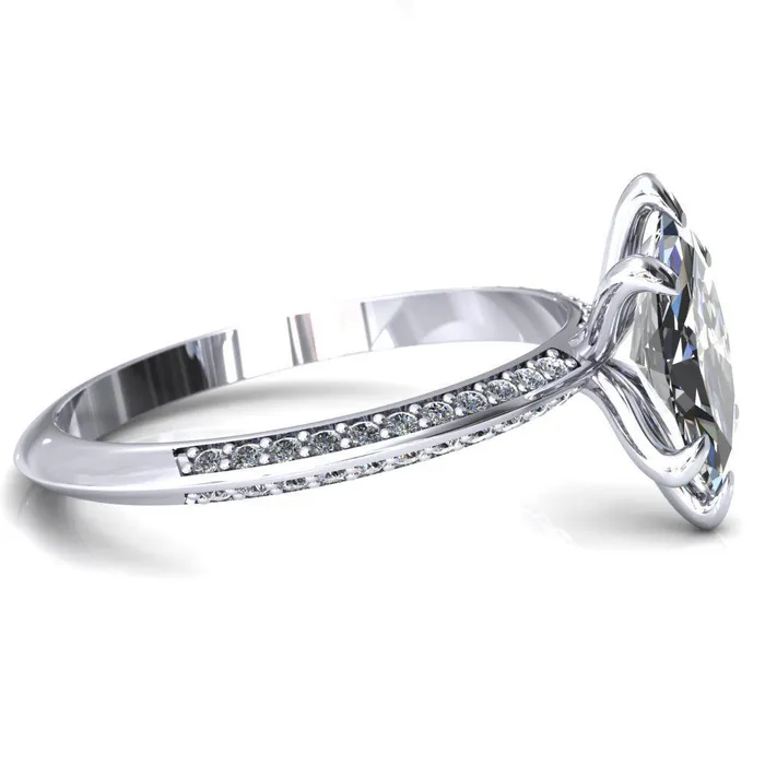 Nancy Marquise Center Stone 6 Prong 12 Eternity Diamond Knife Shank Accent Engagement Ring Fire Brilliance Rings