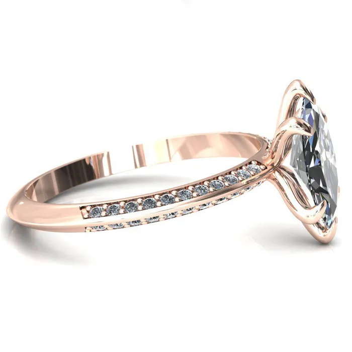 Nancy Marquise Center Stone 6 Prong 12 Eternity Diamond Knife Shank Accent Engagement Ring Fire Brilliance Rings