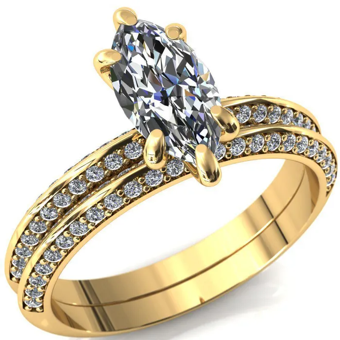 Nancy Marquise Center Stone 6 Prong 12 Eternity Diamond Knife Shank Accent Engagement Ring Fire Brilliance Rings