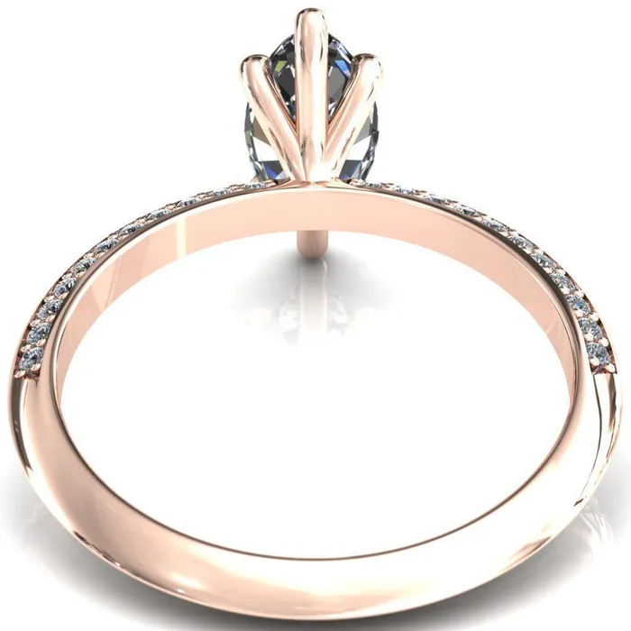 Nancy Marquise Center Stone 6 Prong 12 Eternity Diamond Knife Shank Accent Engagement Ring Fire Brilliance Rings