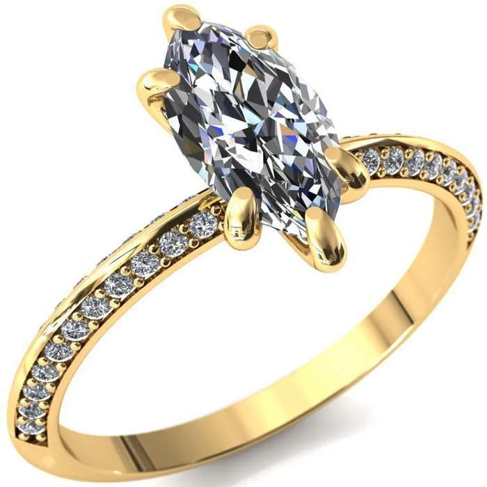 Nancy Marquise Center Stone 6 Prong 12 Eternity Diamond Knife Shank Accent Engagement Ring Fire Brilliance Rings
