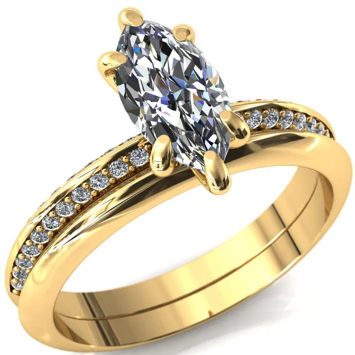 Nancy Marquise Center Stone 6 Prong 12 Eternity Diamond Knife Shank Accent Engagement Ring Fire Brilliance Rings