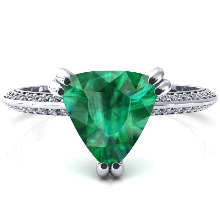 Nancy Trillion Emerald 3 Double Prong 12 Eternity Diamond Knife Shank Accent Engagement Ring Fire Brilliance Rings Nancy Trillion Emerald 3 Double Prong 12 Eternity Diamond Knife Shank Accent Engagement Ring Fire Brilliance Rings