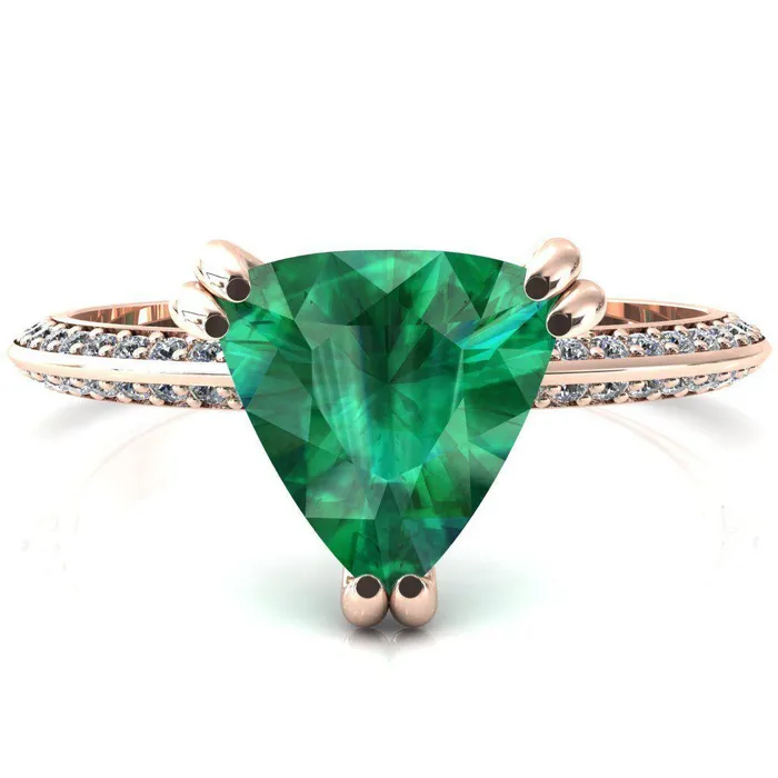 Nancy Trillion Emerald 3 Double Prong 12 Eternity Diamond Knife Shank Accent Engagement Ring Fire Brilliance Rings