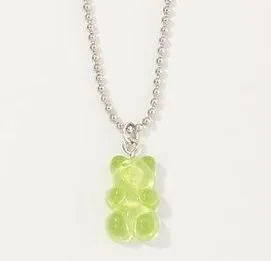 Necklaces 01 L387 Lime Green Gummy Bear on Beaded Chain Necklace FREE Earrings