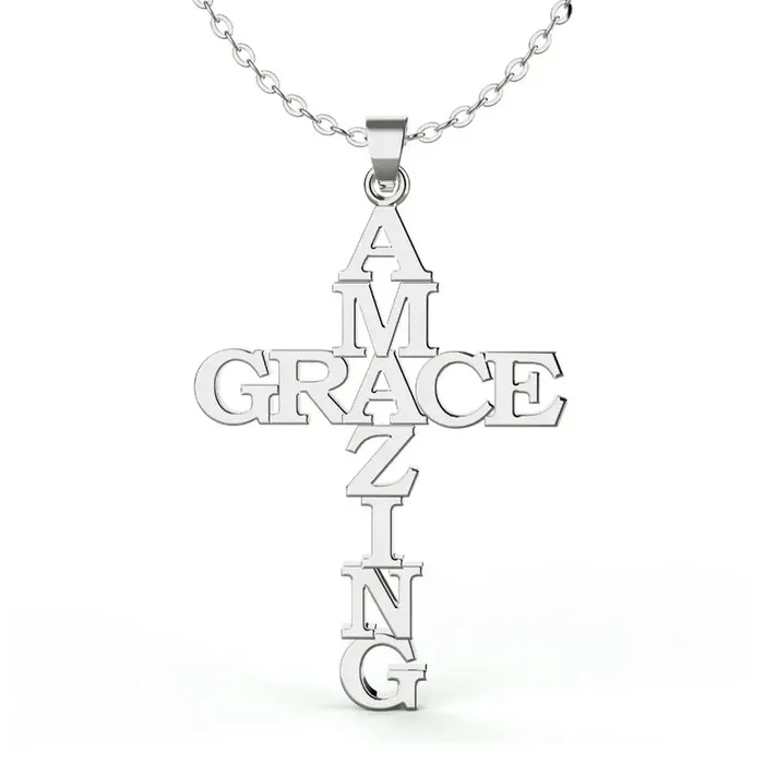 Necklaces 01 N1575 Silver Color Amazing Grace Cross Necklace with FREE Earrings Necklaces 01 N1575 Silver Color Amazing Grace Cross Necklace with FREE Earrings