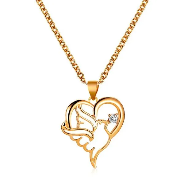 Necklaces 01 N657 Gold Heart with Dove Necklace FREE Earrings