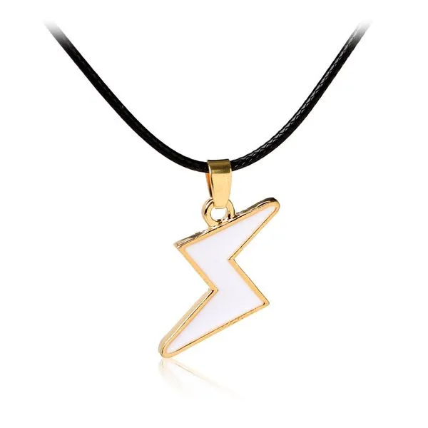 Necklaces 01 N886 Gold White Lightning Bolt on Leather Cord Necklace