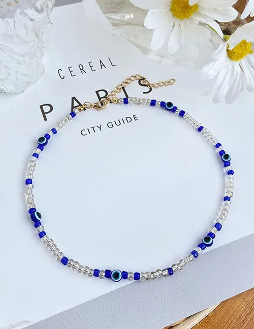 Necklaces 02 N996 Gold Royal Blue Bead Clear Seed Bead Necklace With FREE Earrings