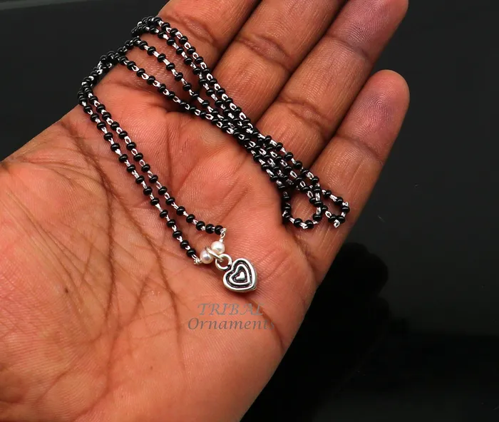 Necklaces 925 sterling silver black beads chain necklace vintage Style pendant traditional style brides Delicate necklace for girls set503 TRIBAL ORNAMENTS