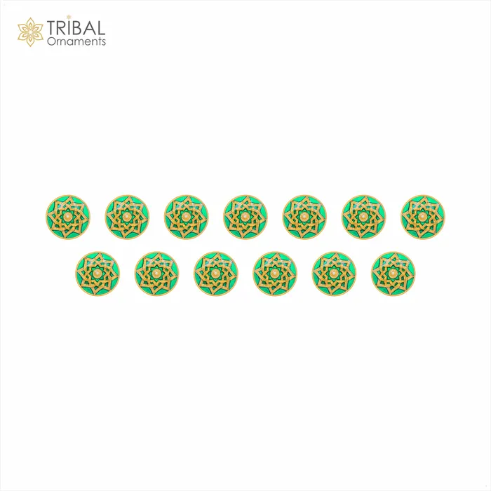 Necklaces 925 Sterling silver handmade gorgeous green color mandala design buttons set of 13 pc for mens coat or suit best jewelry for all occasions btn69 TRIBAL ORNAMENTS